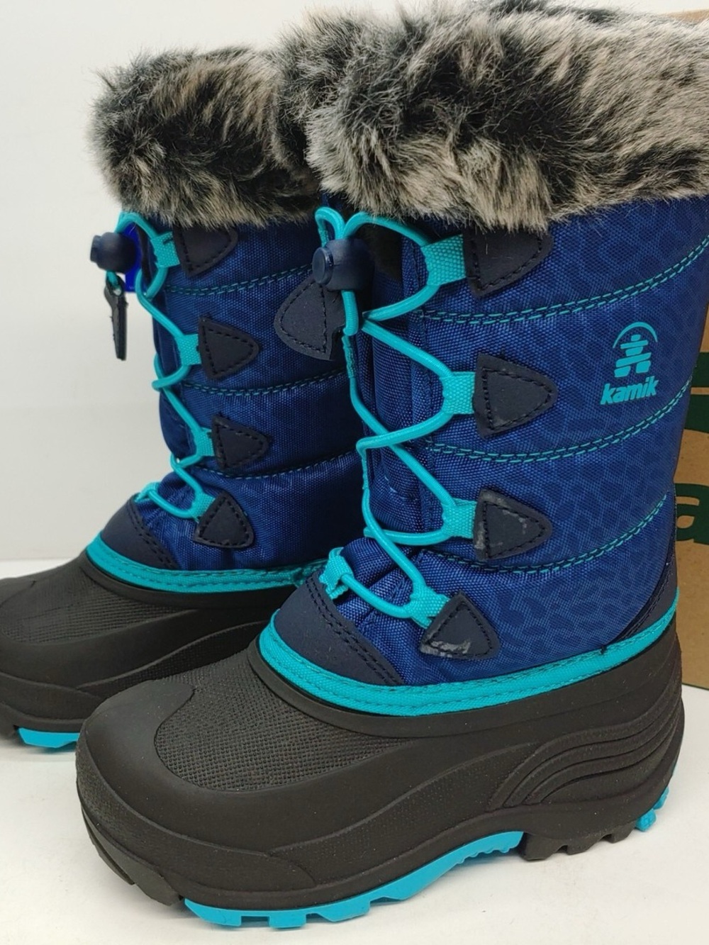 Kamik Kids Navy and Teal Winter Boot with Faux Fur Cuff size 2